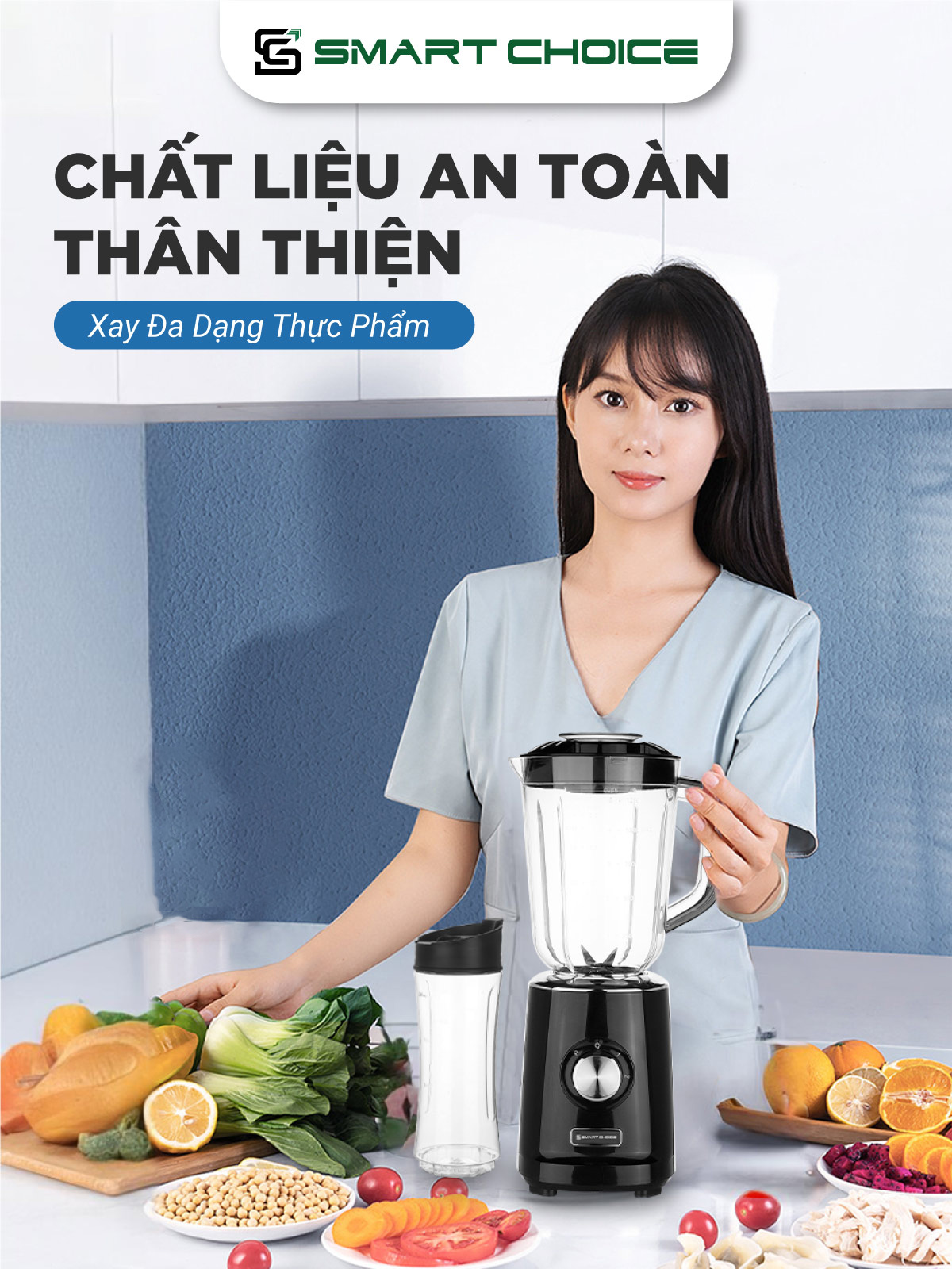 Máy Xay Sinh Tố SmartChoice SCG-ST003 Hàng Chính Hãng, Máy Xay Hoa Quả 300W 1000ml Đầu Cắt 3 Chiều
