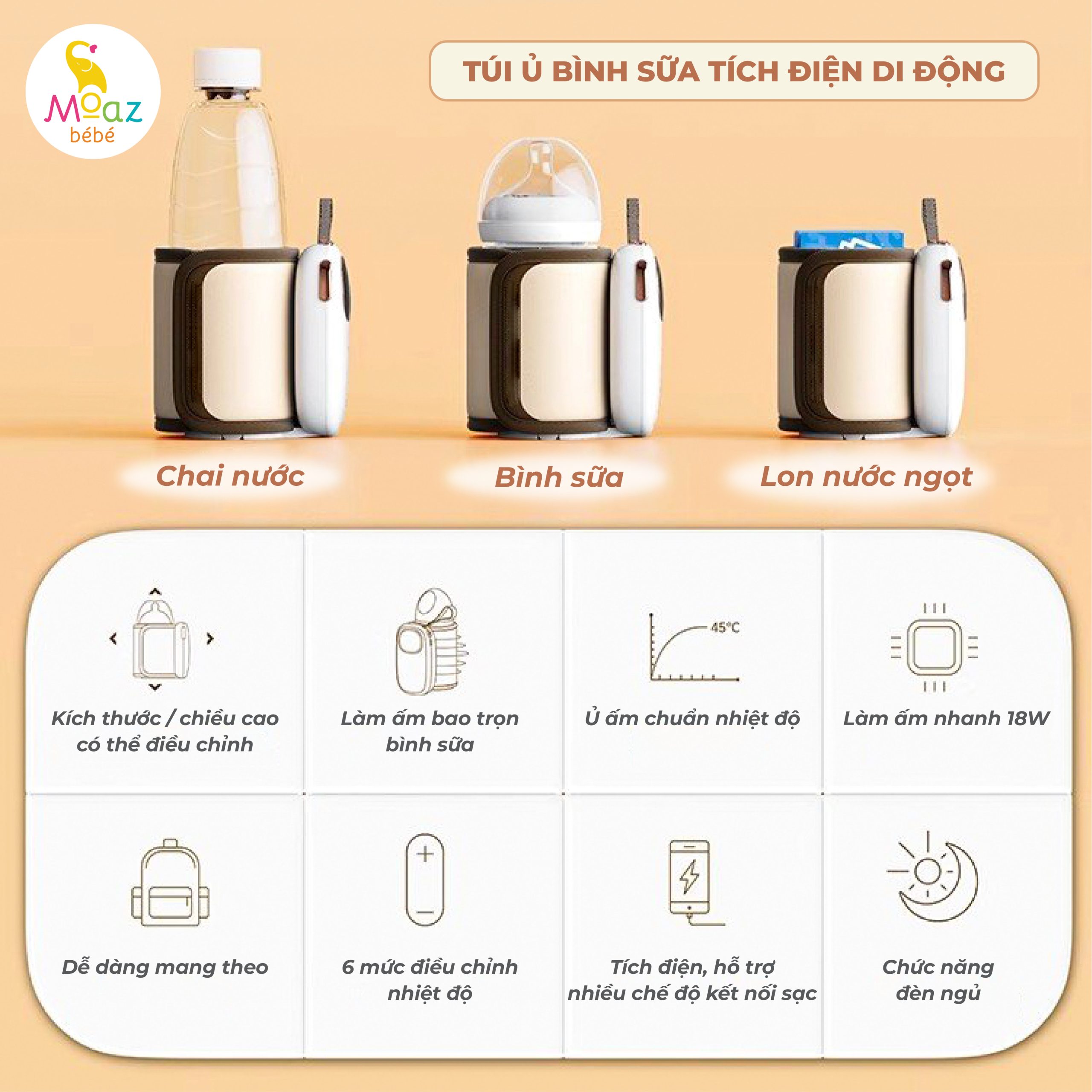 Túi ủ Bình Sữa Tích điện Di động Moaz BéBé- MB081