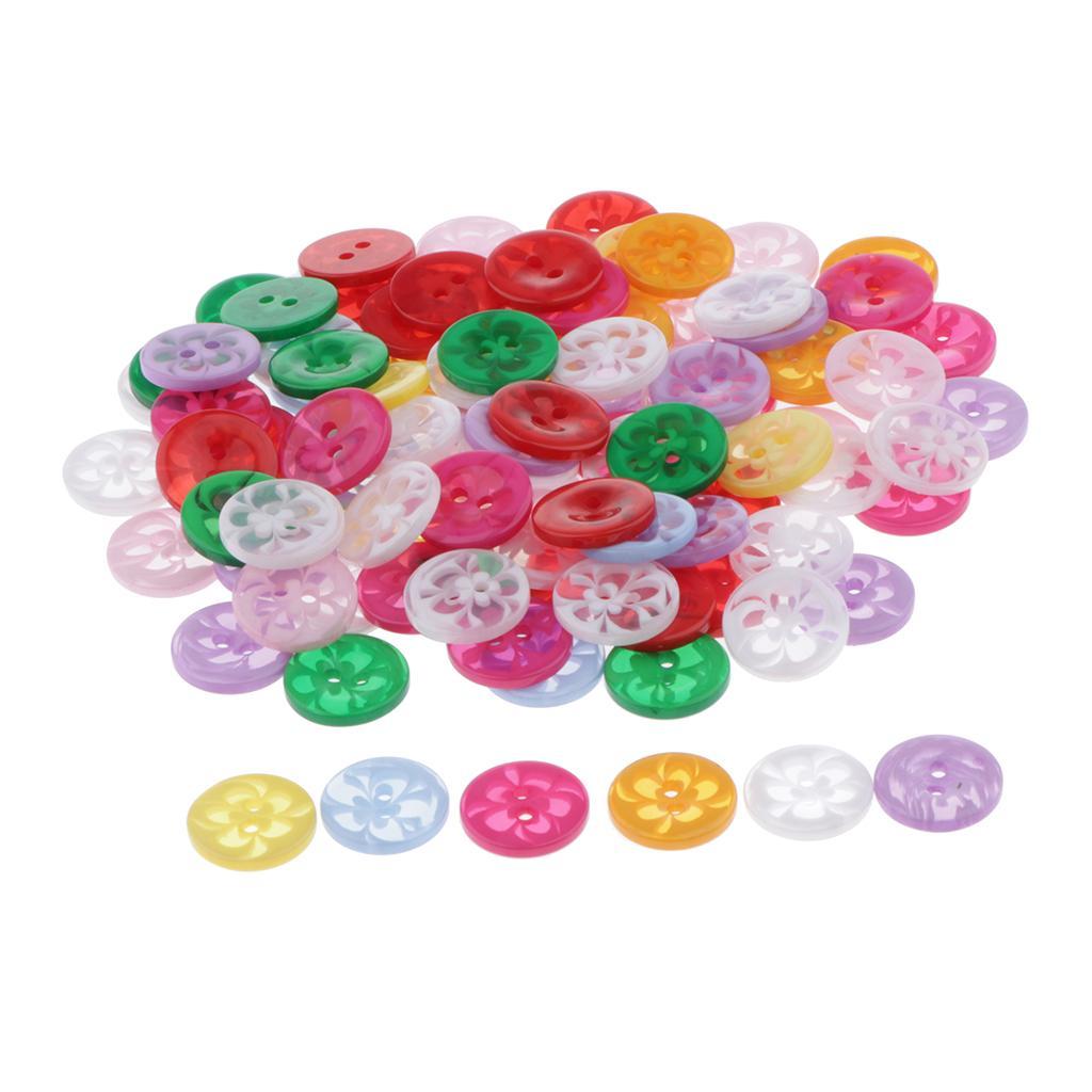 100x 15mm Colorful holes Buttons for DIY Sewing Craft
