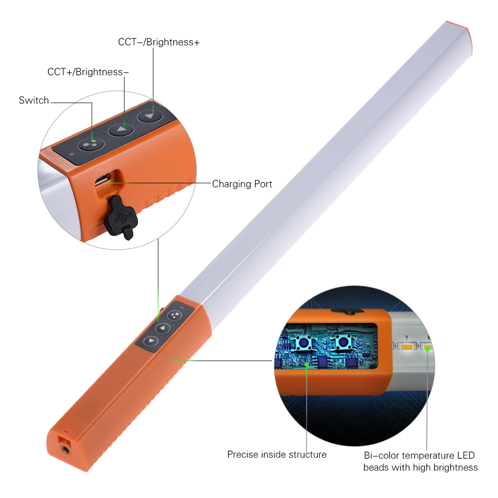 Đèn LED chụp ảnh cầm tay Video ánh sáng băng,Gậy có thể điều chỉnh độ sáng và nhiệt độ màu tích hợp