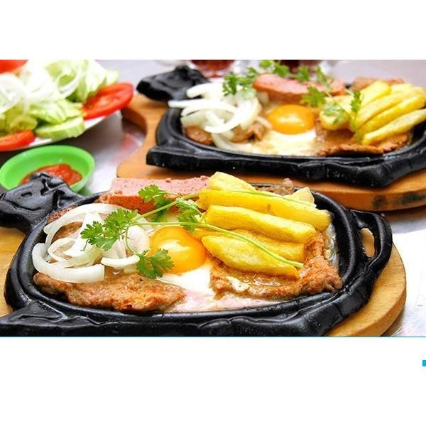 Bộ Chảo gang bò bít tết kèm đế gỗ size trung