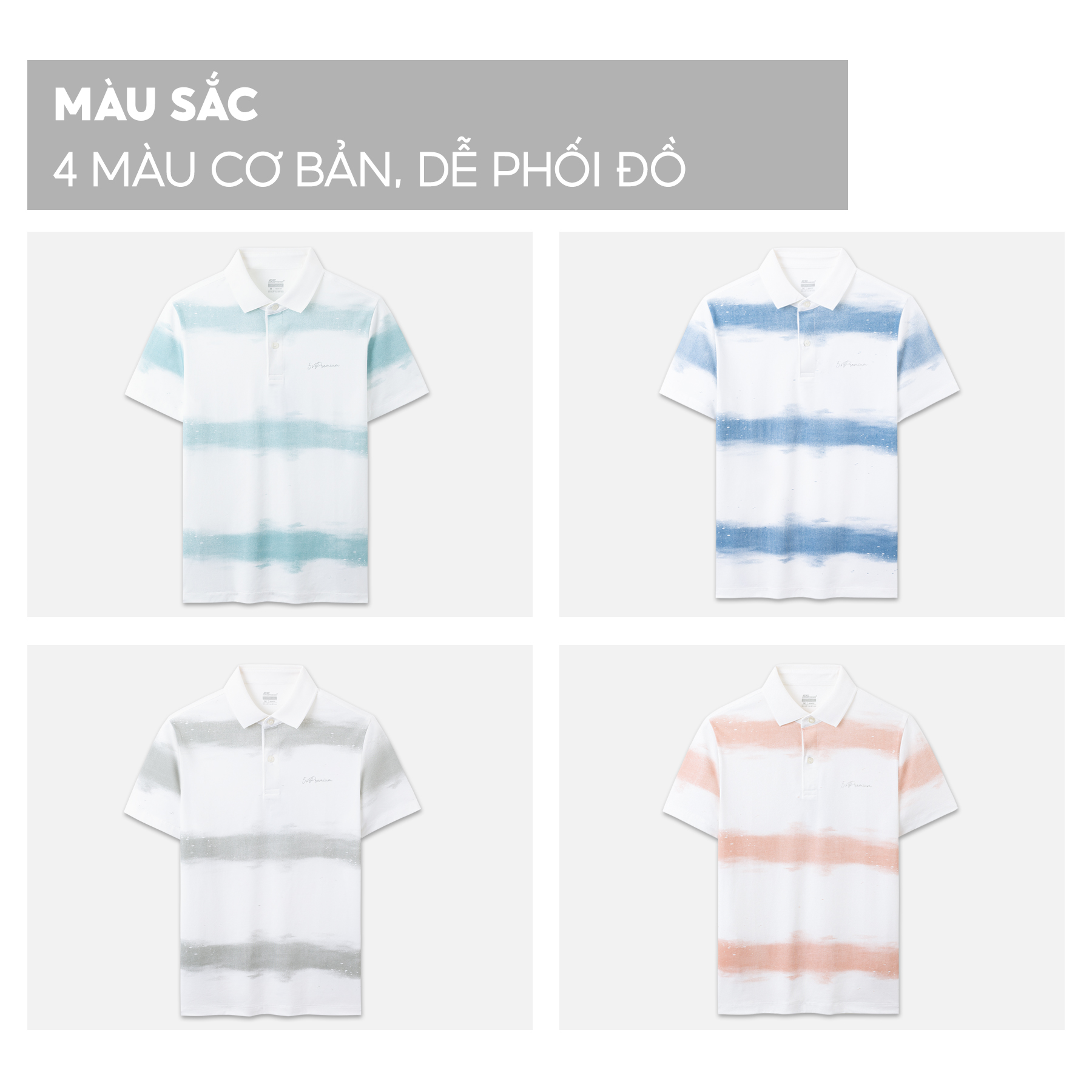 Áo Polo Nam 5S Premium, Chất Cotton Cao Cấp, Mát, Thấm Hút Tốt, Thiết Kế In Sọc Ngang Phong Cách (APC23024)