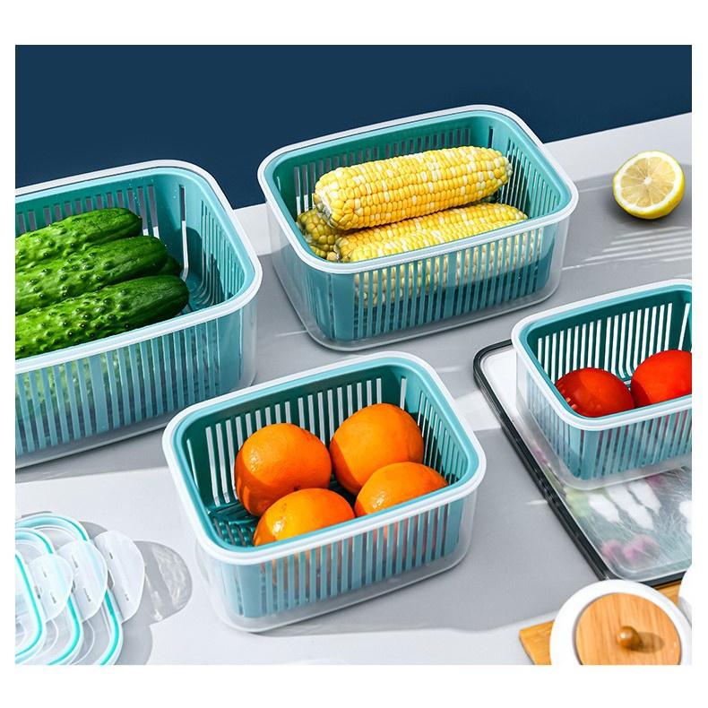 Bộ 5 Hộp Đựng Thực Phẩm Giỏ Có Nắp Đậy Khay Nhựa Kèm Rổ Ráo Nước Để Tủ Lạnh Bảo Quản Thức Ăn Tiện Dụng