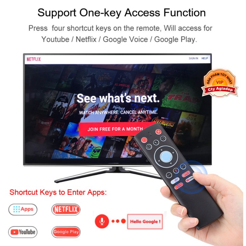 Chuột bay voice nhận dạng giọng nói Remote Tivibox SmartTV AGD T1