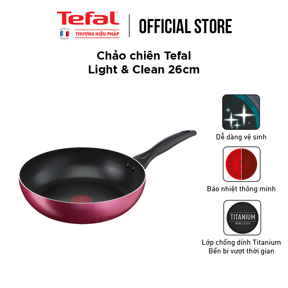 Chảo chiên chống dính Tefal Light & Clean 26cm, dùng cho bếp ga và hồng ngoại- Hàng chính hãng