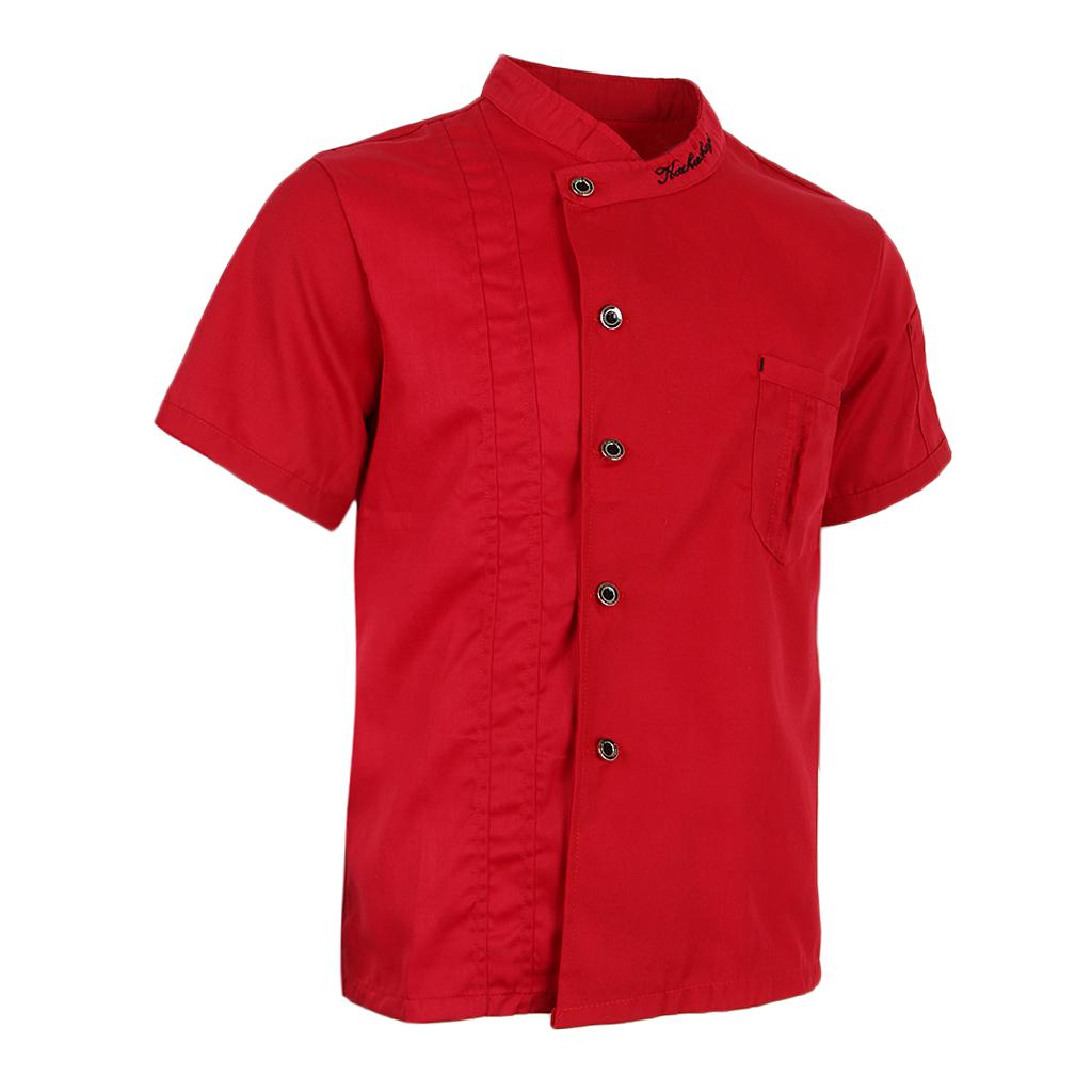 2xUnisex Chef Jackets Coat Short Sleeves Shirt Kitchen Uniforms XL Red