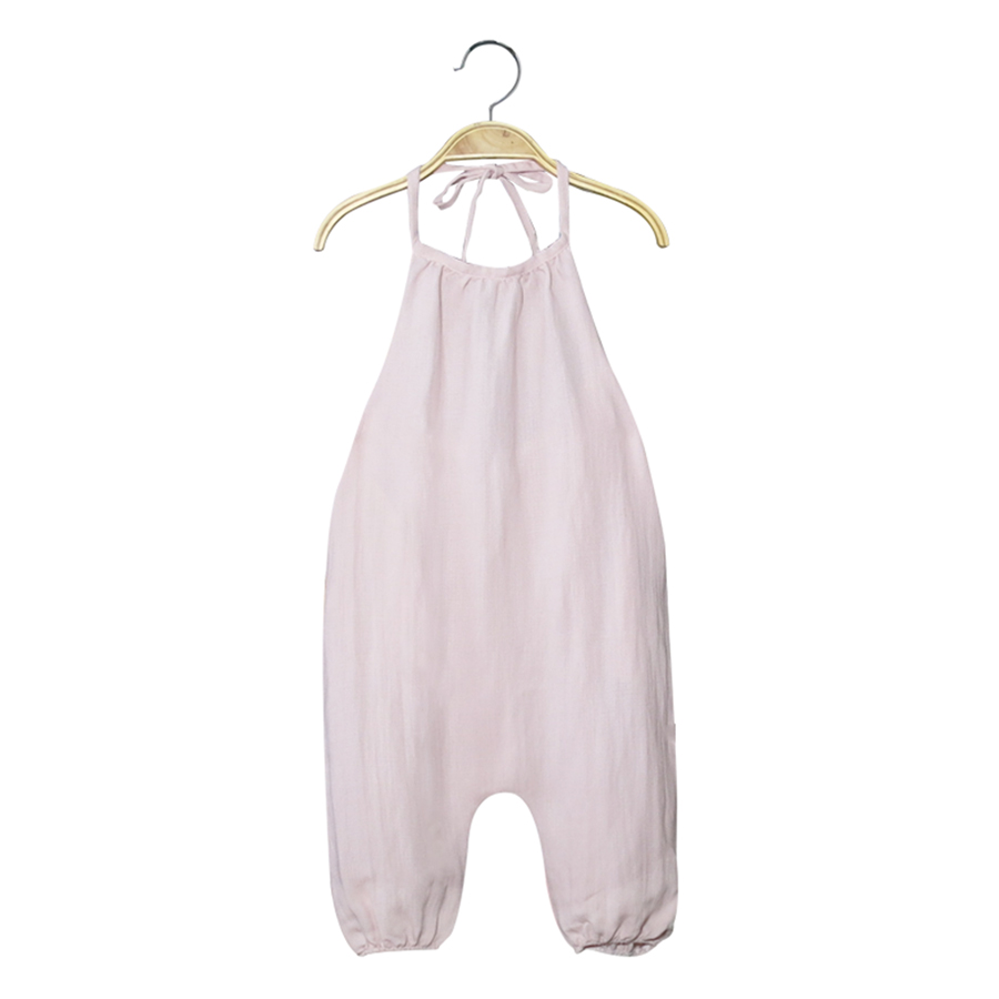 Jumpsuit trơn cổ yếm Lovekids - màu hồng