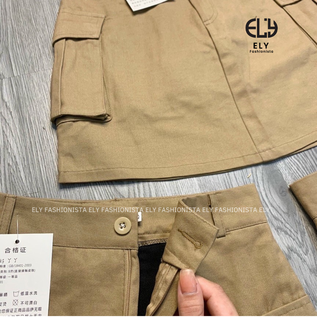 Chân váy kaki nữ cạp cao chữ A túi hộp hàng may kỹ, 2 lớp hàng cao cấp-ELY203