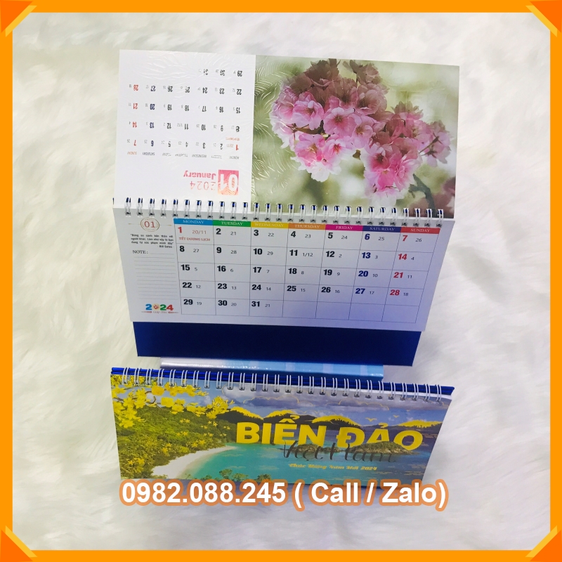 Lịch Để Bàn 2024 Họa Tiết Hoa Phong Cảnh khổ 21.5x16.5cm