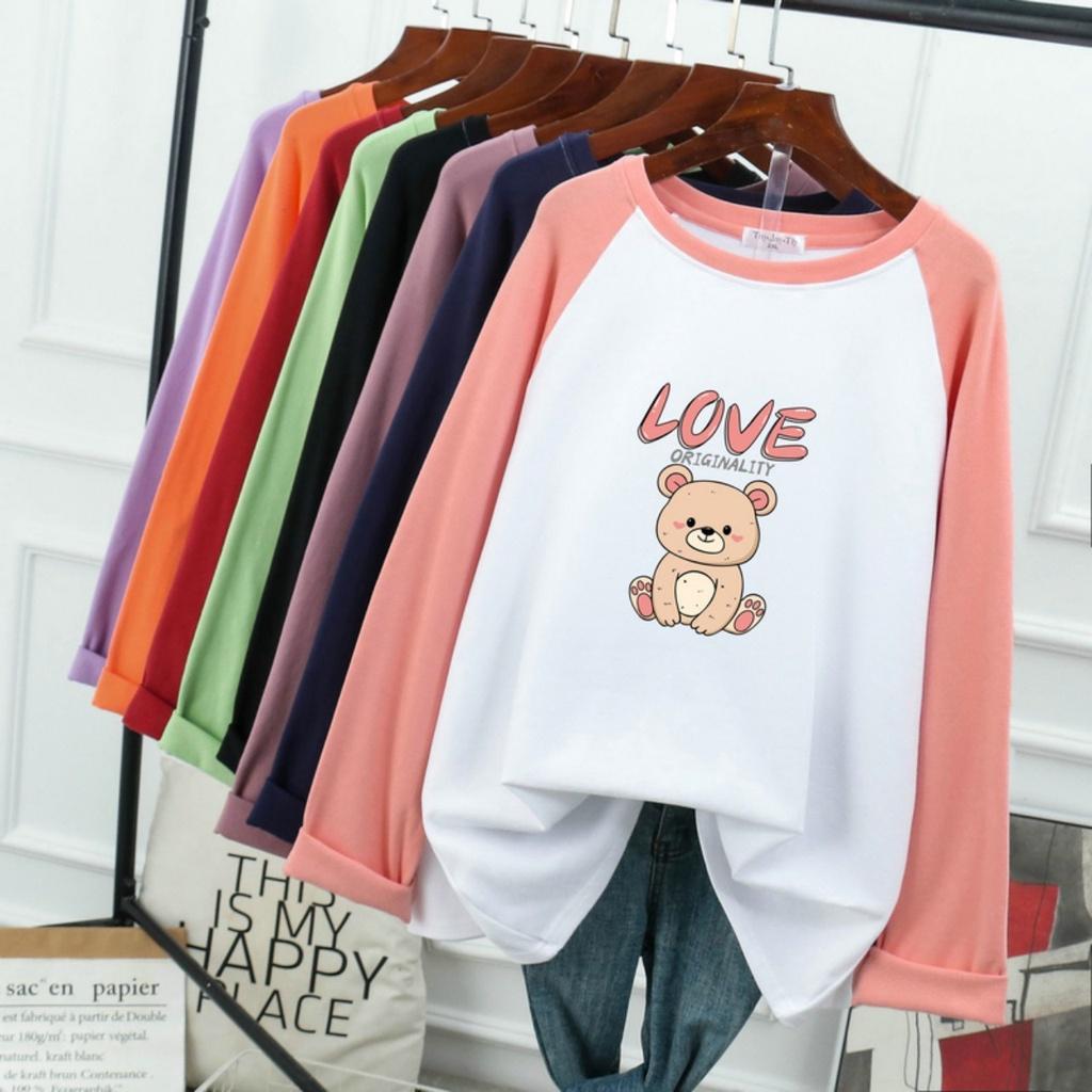 Áo tay zalang dài tay chất nỉ da cá phom rộng gấu love