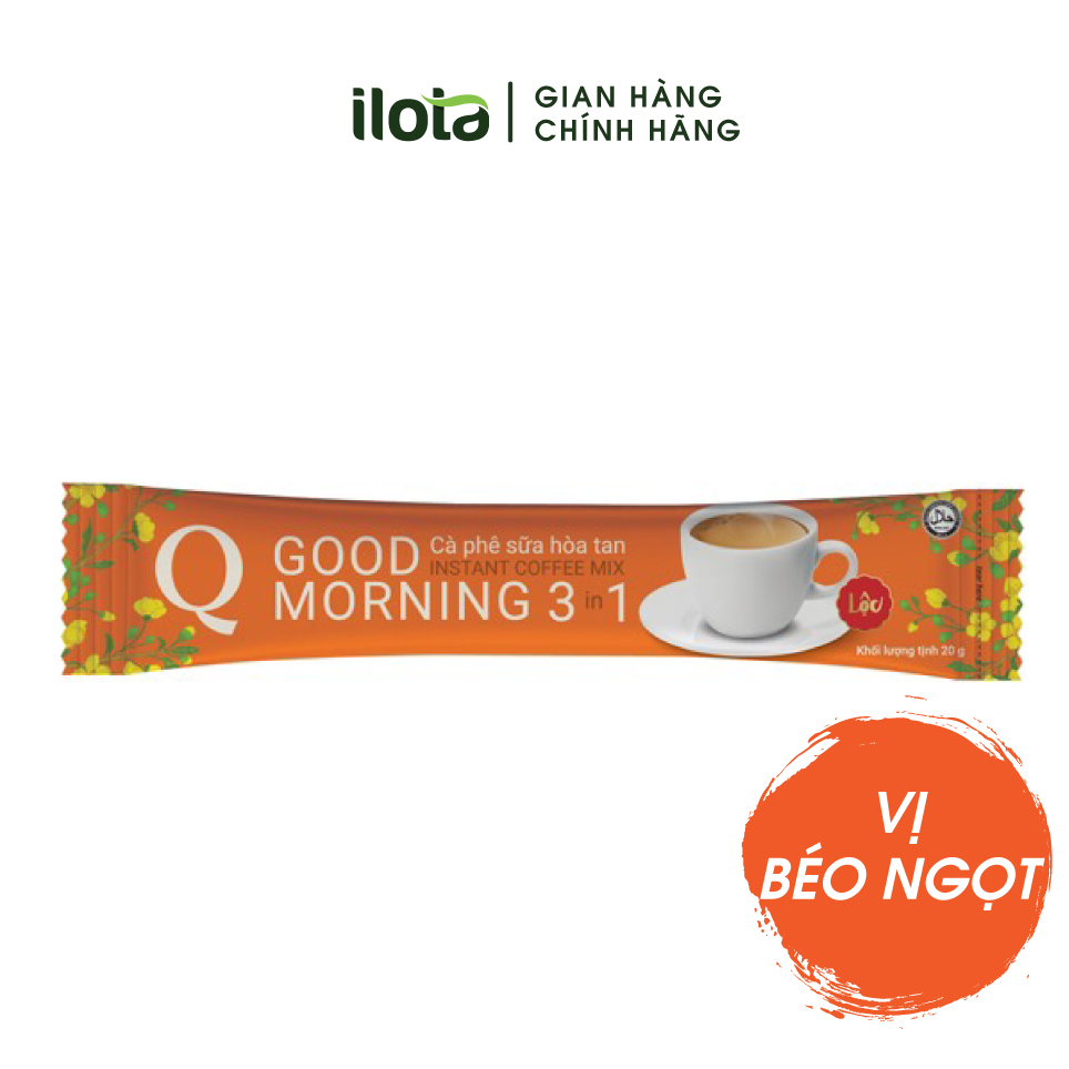 Cà phê Hoà tan 3 in 1 Goodmorning (bịch 24 gói x 20gr) Cafe sữa uống liền Trần Quang Coffee