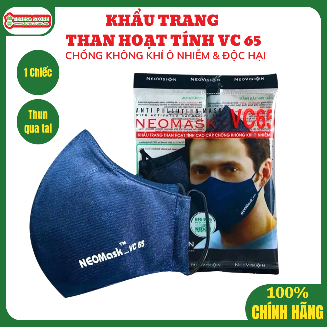 Khẩu trang than hoạt tính NeoVision - NeoMask VC65 ( chuẩn N95 ) Chống bụi siêu mịn PM2.5, lọc khuẩn BFE 95% (Được cấp bởi Nelson Lab), kháng khuẩn, chống giọt bắn có thể giặt tái sử dụng nhiều lần- Xanh đậm