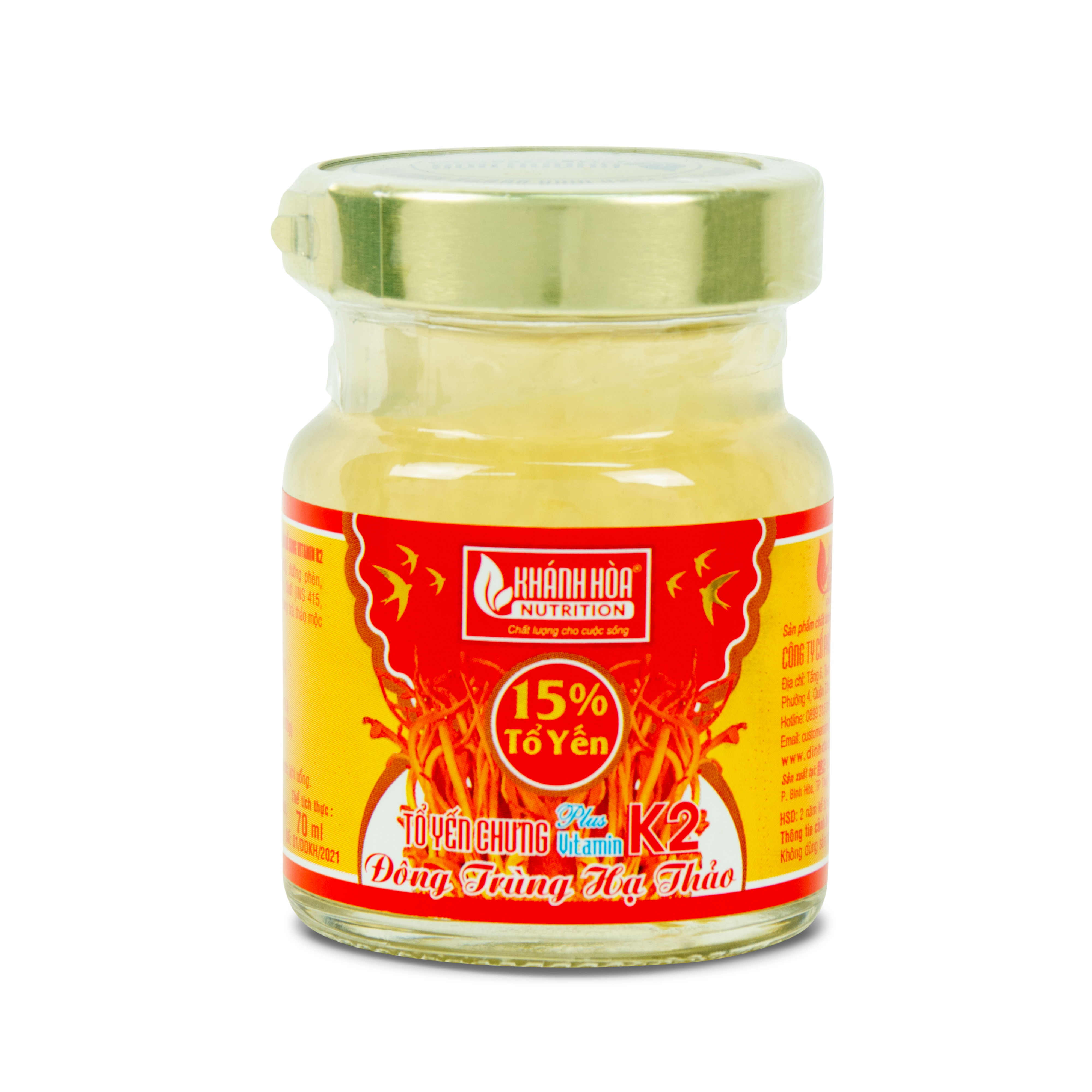 Tổ Yến 15% Chưng Đường Phèn Bổ Sung Đông Trùng Hạ Thảo Và Vitamin K2 Khánh Hòa Nutrition – Lọ 70ml