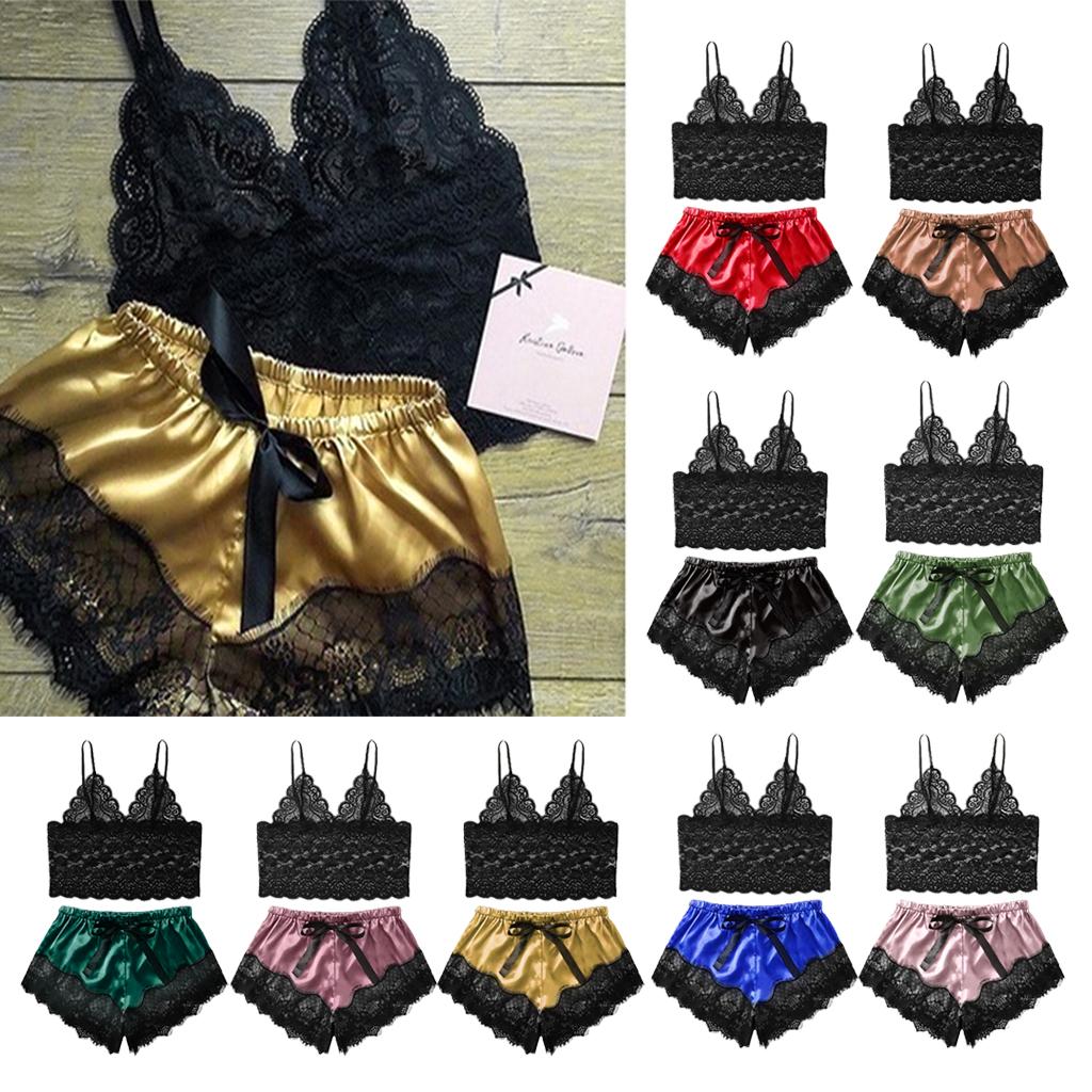 Women Sexy Lace Vest Crop Tops Panty Lingerie Sleepwear Red S