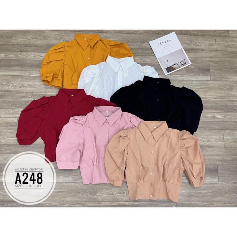 Bigsize 60-90KG vmart Áo sơ mi croptop A248 hàng Quảng Châu cao cấp chiết eo giấu bụng