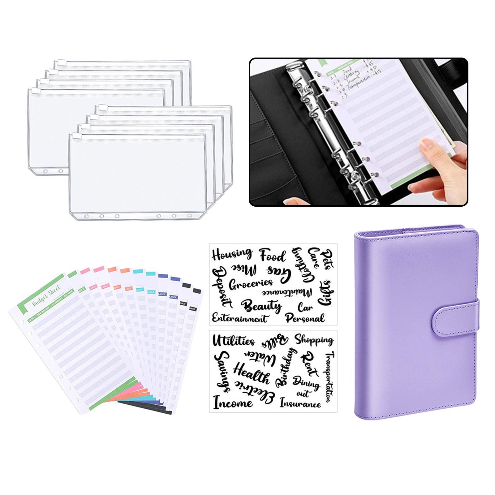 A6 Notebook Binder Budget Binder PVC Transparent Pockets with Letter Stickers Cash Budget Envelopes for Budget Planner Organizer Cash Bills