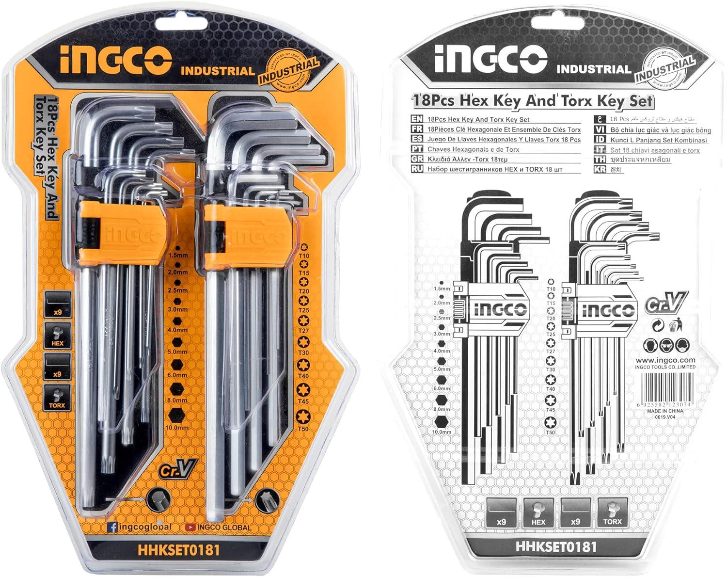 BỘ LỤC GIÁC ĐẦU BẰNG VÀ BÔNG 18 CHI TIẾT INGCO HHKSET0181 - HÀNG CHÍNH HÃNG