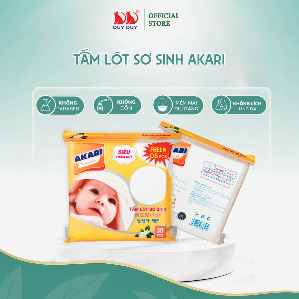 Tấm lót sơ sinh Akari bột giấy tự nhiên 30 miếng + free 5 miếng (22x22cm) khô thoáng mát cho bé