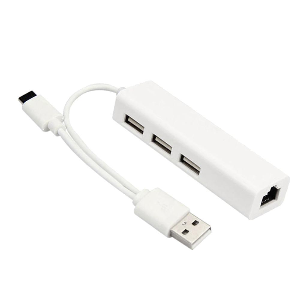 Type-C USB2.0 Dual Plug to USB LAN/ Ethernet Network Hub Connector