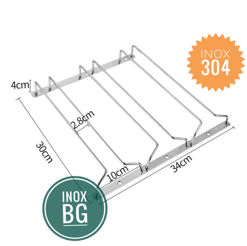 Treo ly, Gài ly 1/2/3 hàng inox304 cho tủ sâu 30cm