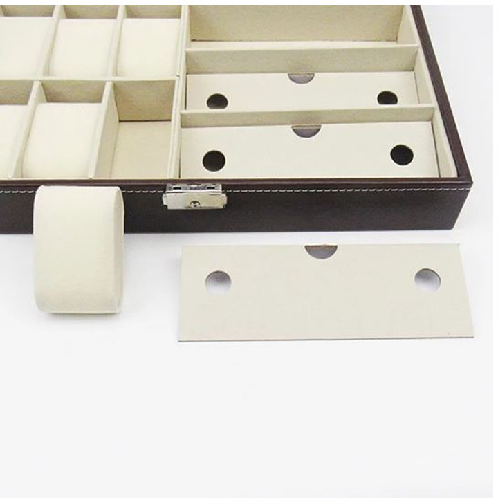 Hộp đựng kính đồng hồ bọc da gồm 6 chiếc đồng hồ và 3 kính mắt tặng kèm dụng cụ ngoáy ráy tai có đèn tiện lợi