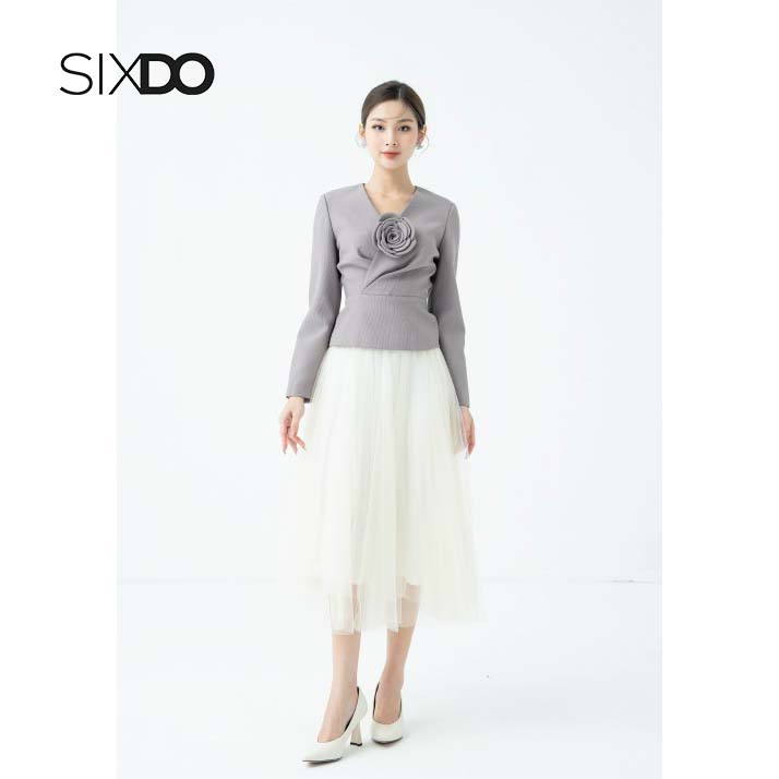 Áo vest nữ cổ V kèm hoa sang trọng SIXDO