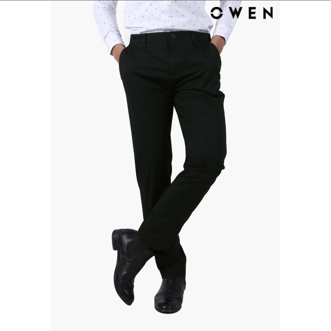 OWEN - Quần kaki nam Owen chất thô giấy mềm mại co dãn màu đen 21993/22006