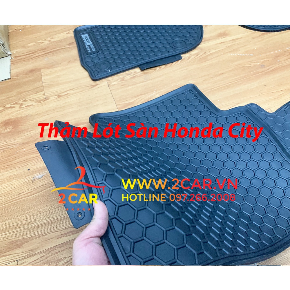 Thảm Lót sàn City 2021, 2022 Thảm sàn Honda City 2021, 2022 Cao su đúc theo xe cao cấp, Mẫu Mới Nissin tổ ong chữ trắng