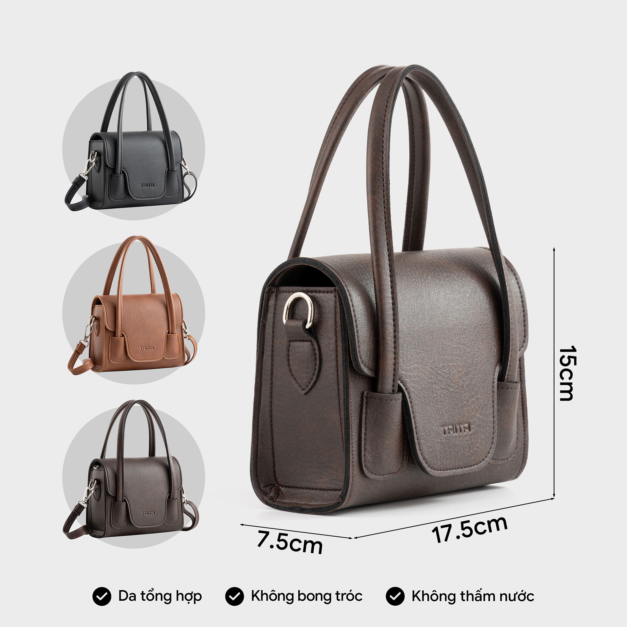 Túi Trita ( Thời trang nữ kiểu dáng quai kép size 18 - Túi đeo chéo da RHN227 )