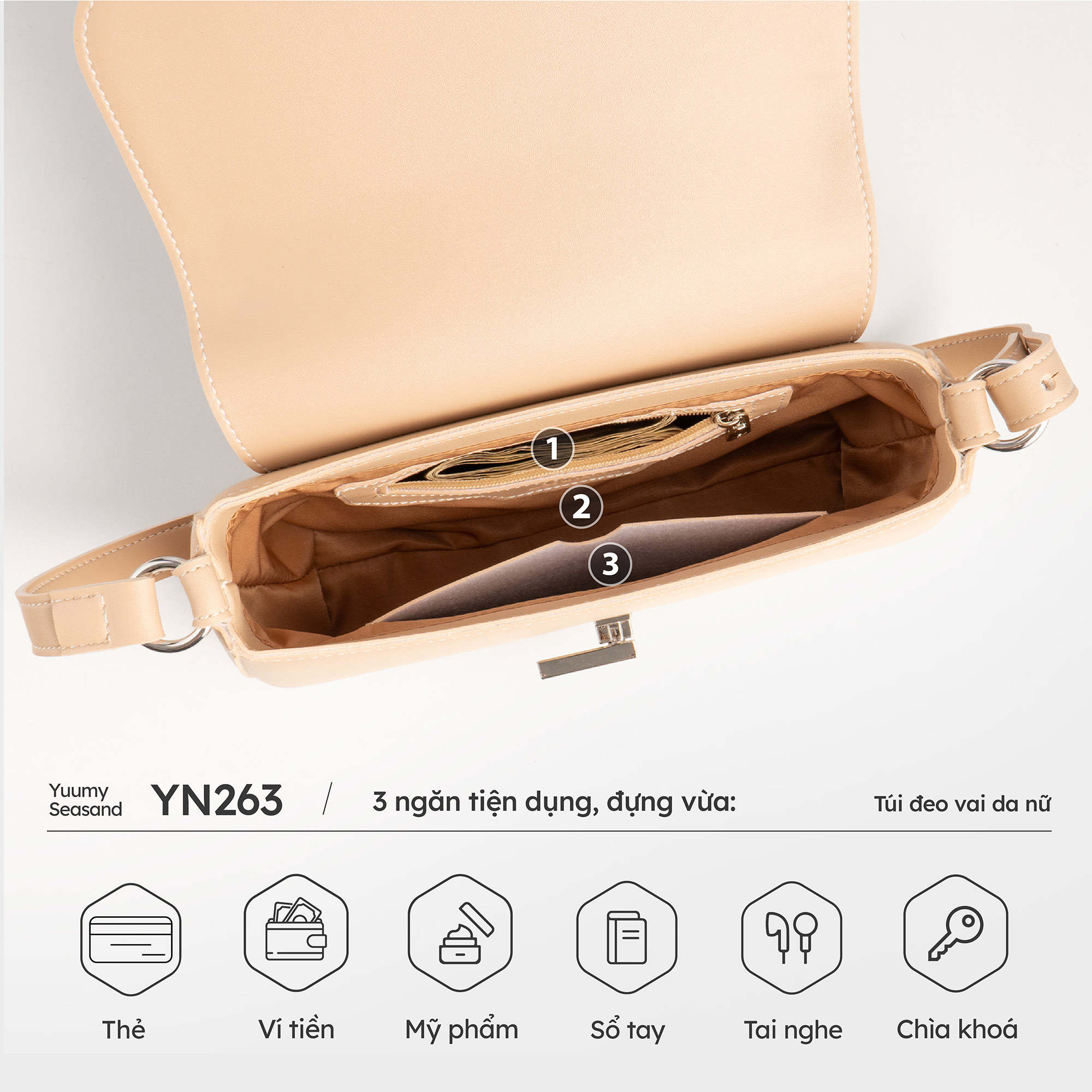 Túi Yuumy ( Thời trang nữ phối khóa kim loại size 24 - Túi đeo vai da Seasand YN263 )