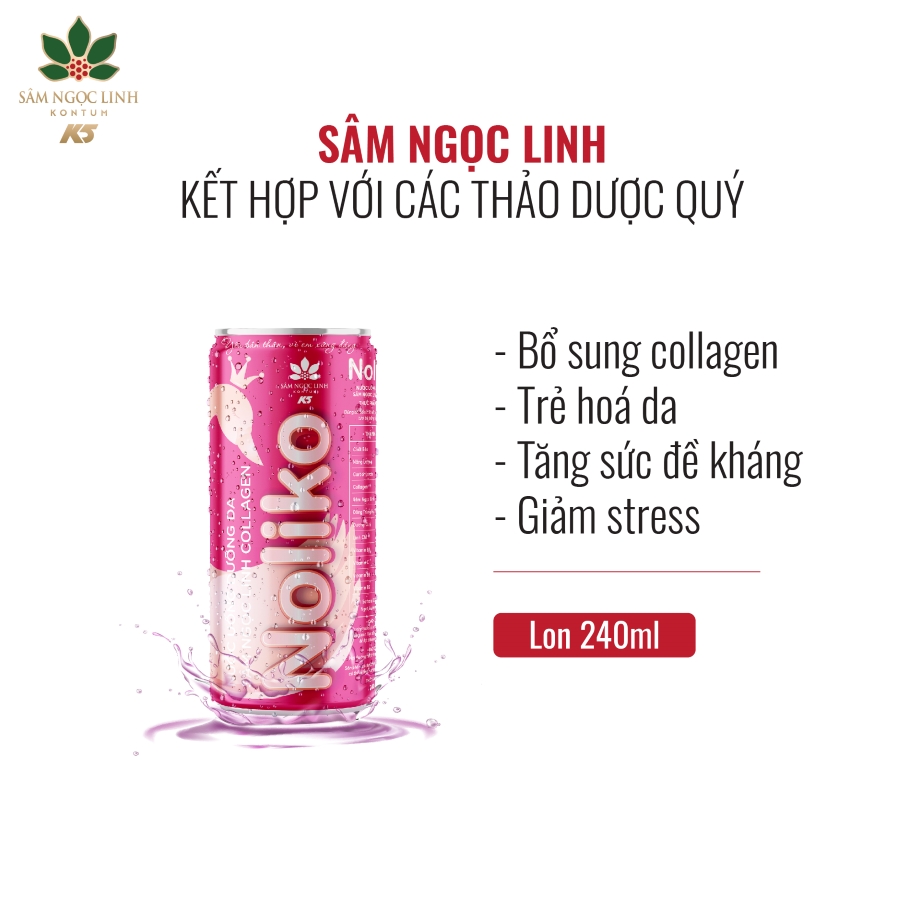 Noliko Nước Uống Collagen Dưỡn Da Sâm Ngọc Linh Thùng 24 Lon (240Ml/Lon)