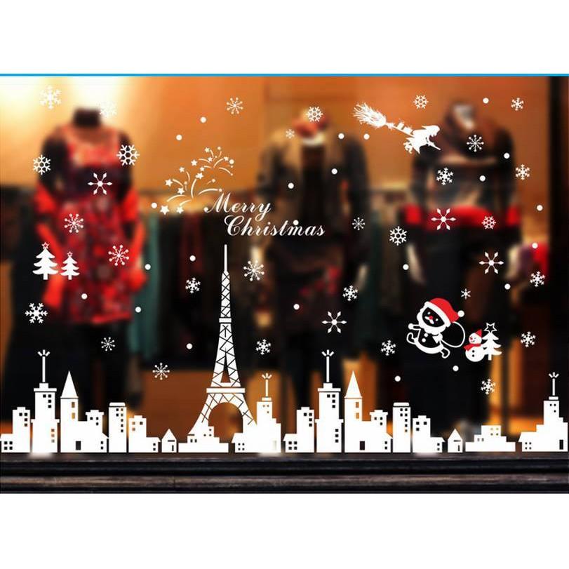 DECAL TRANG TRÍ GIÁNG SINH NOEL 2 MẶT THÀNH PHỐ TUYẾT PARIS