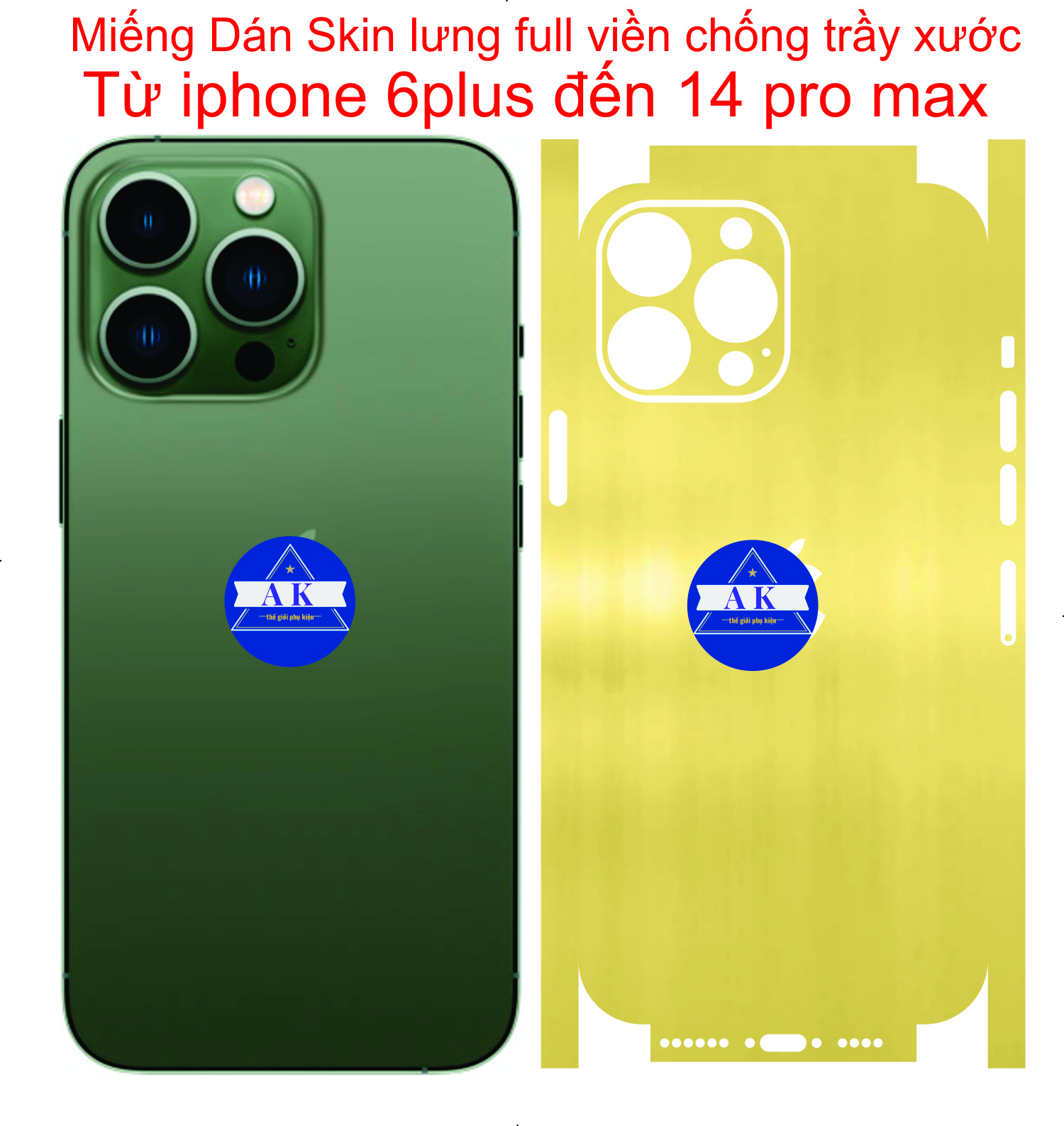 Miếng Dán skin lưng full viền dành cho iphone 14 pro max đến 6s plus, bảo vệ chống trầy xước..