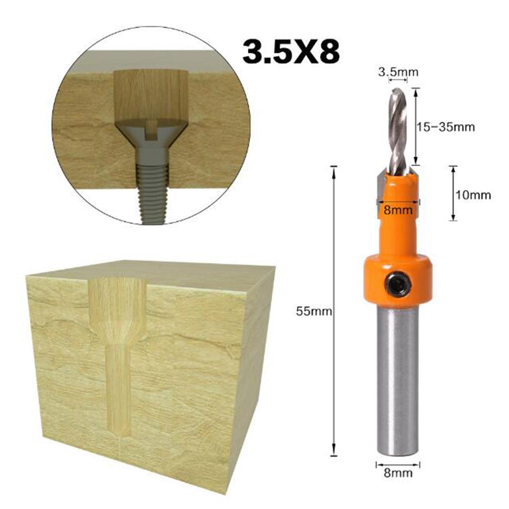 2Pcs Countersink Drill Bits - 8mm Shank Woodworking Chamfer Counter Bit with Key