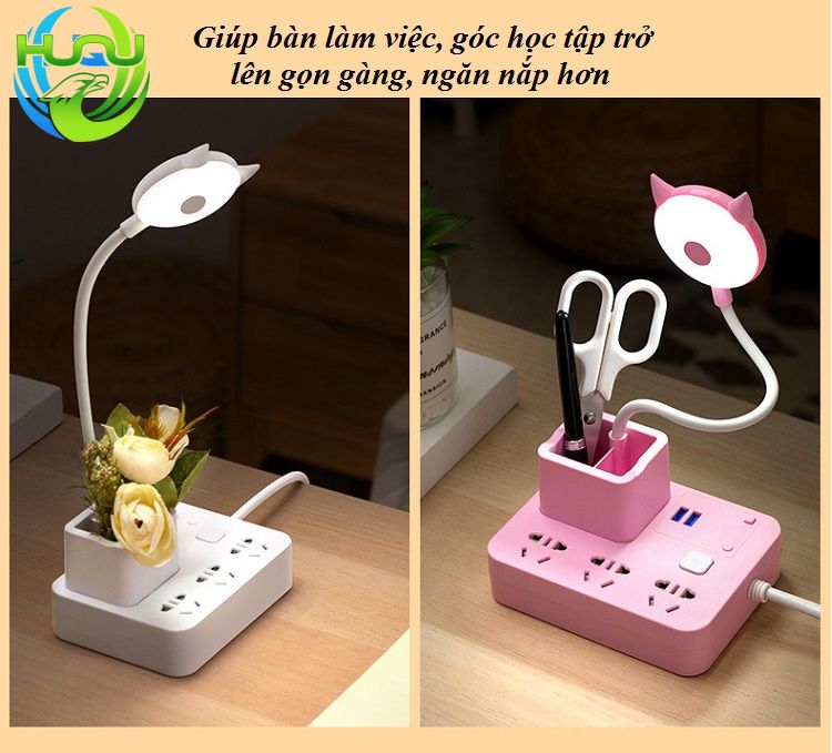 Đèn Bàn Điều Khiển Từ Xa Huqu Tích Hợp Hộp Đựng Bút ,Ổ Cắm Điện Và Cổng Sạc USB HQ-T3 -Hàng Chính Hãng .