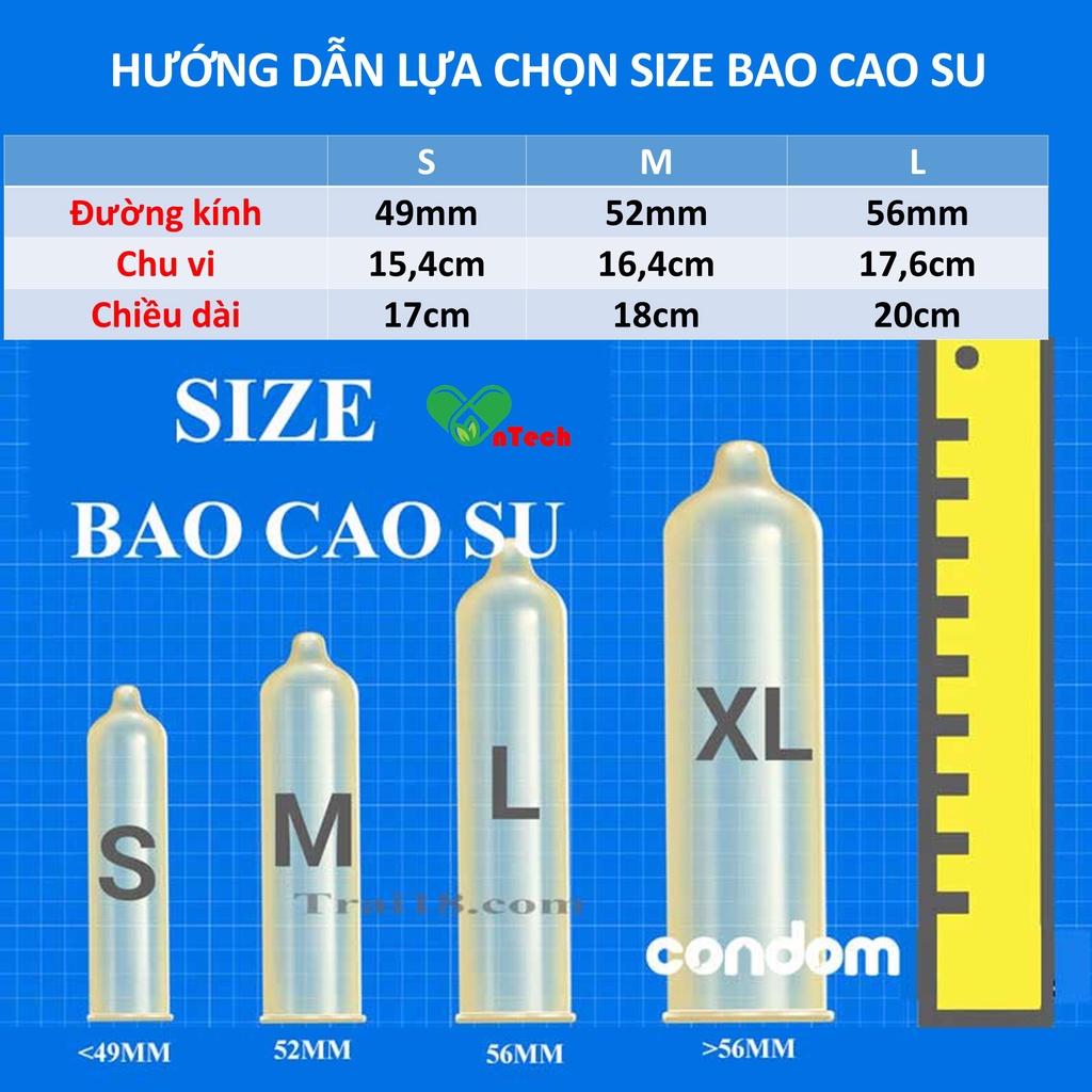 Bao cao su POWER MEN TIGHTER &amp; DOTTED dáng ôm khít 3D chống tuột thân có gân gai nổi tăng khoái cảm size nhỏ 49mm