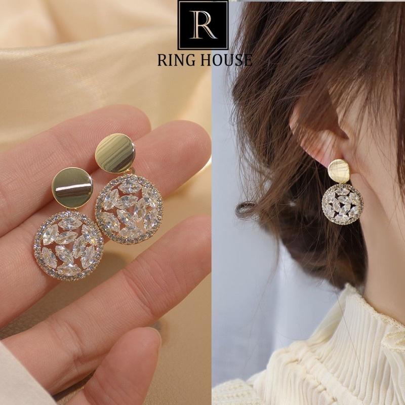 Khuyên tai bông tai nữ tròn đính đá đẹp sang trọng Ring House