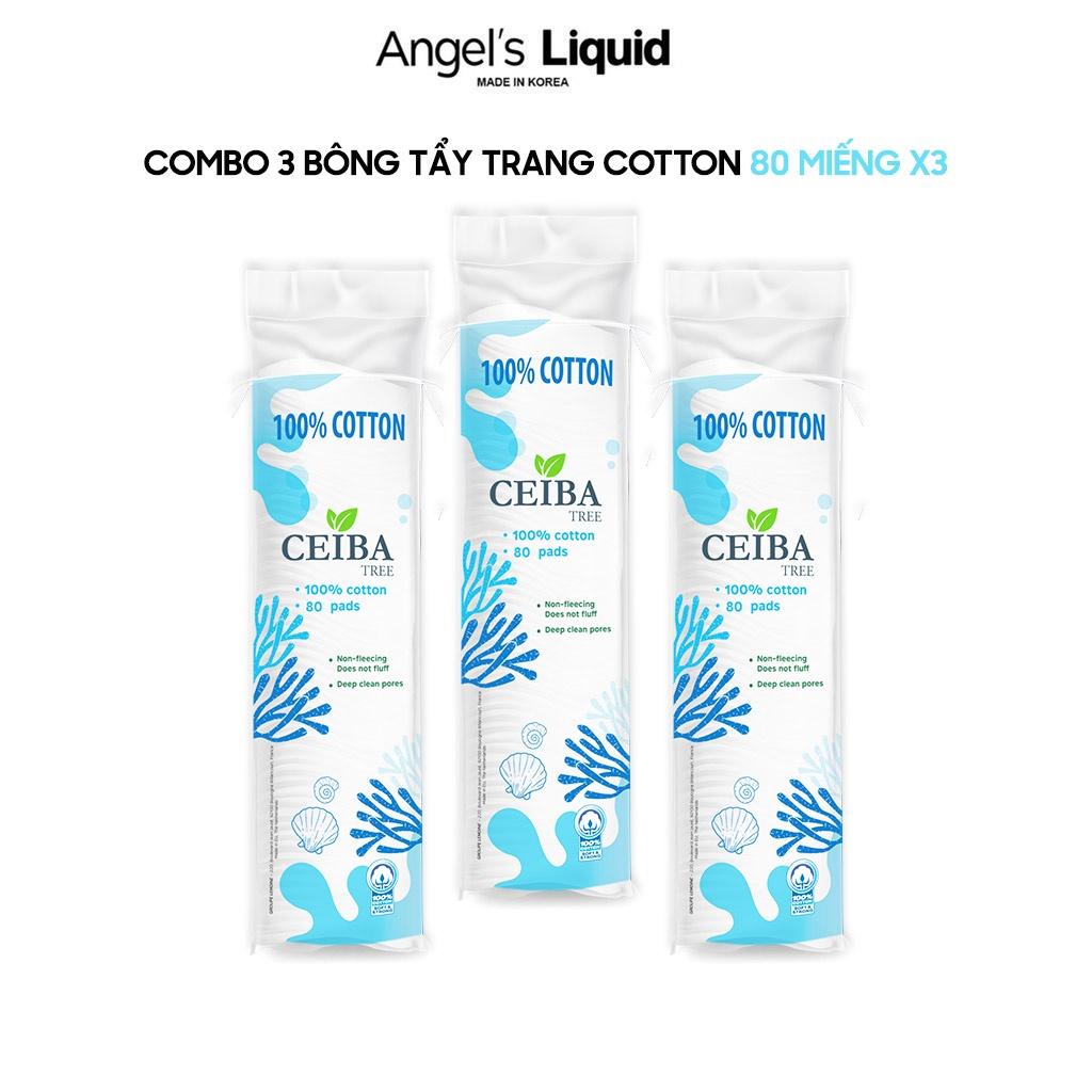 Combo 3 Bông Tẩy Trang Ceiba Cotton Siêu Tiết Kiệm Dung Dịch 80 Miếng x3