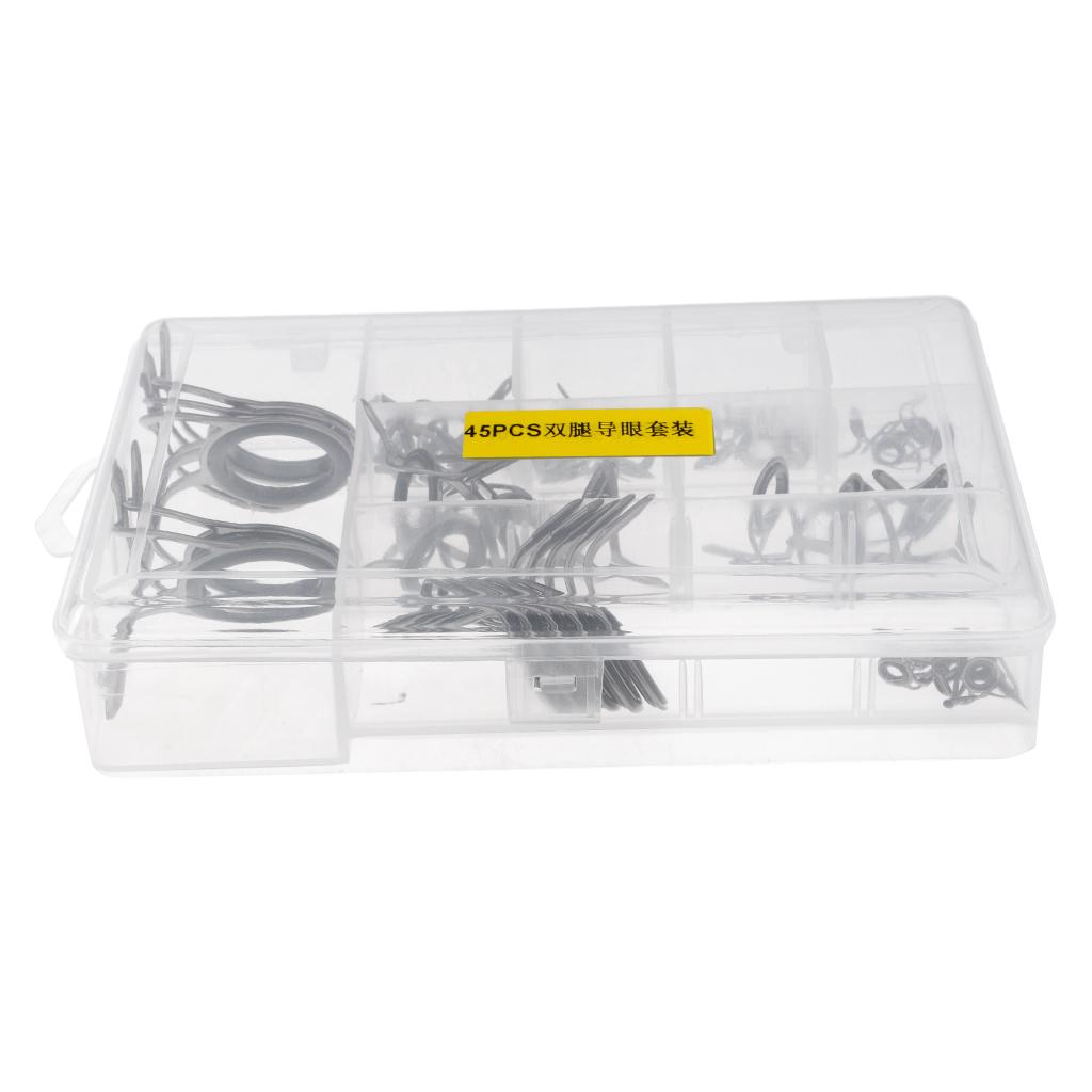 45pcs Vintage Fishing Rod Eyes Guides Line Rings Tips 6#-30# Rod Repair Kit