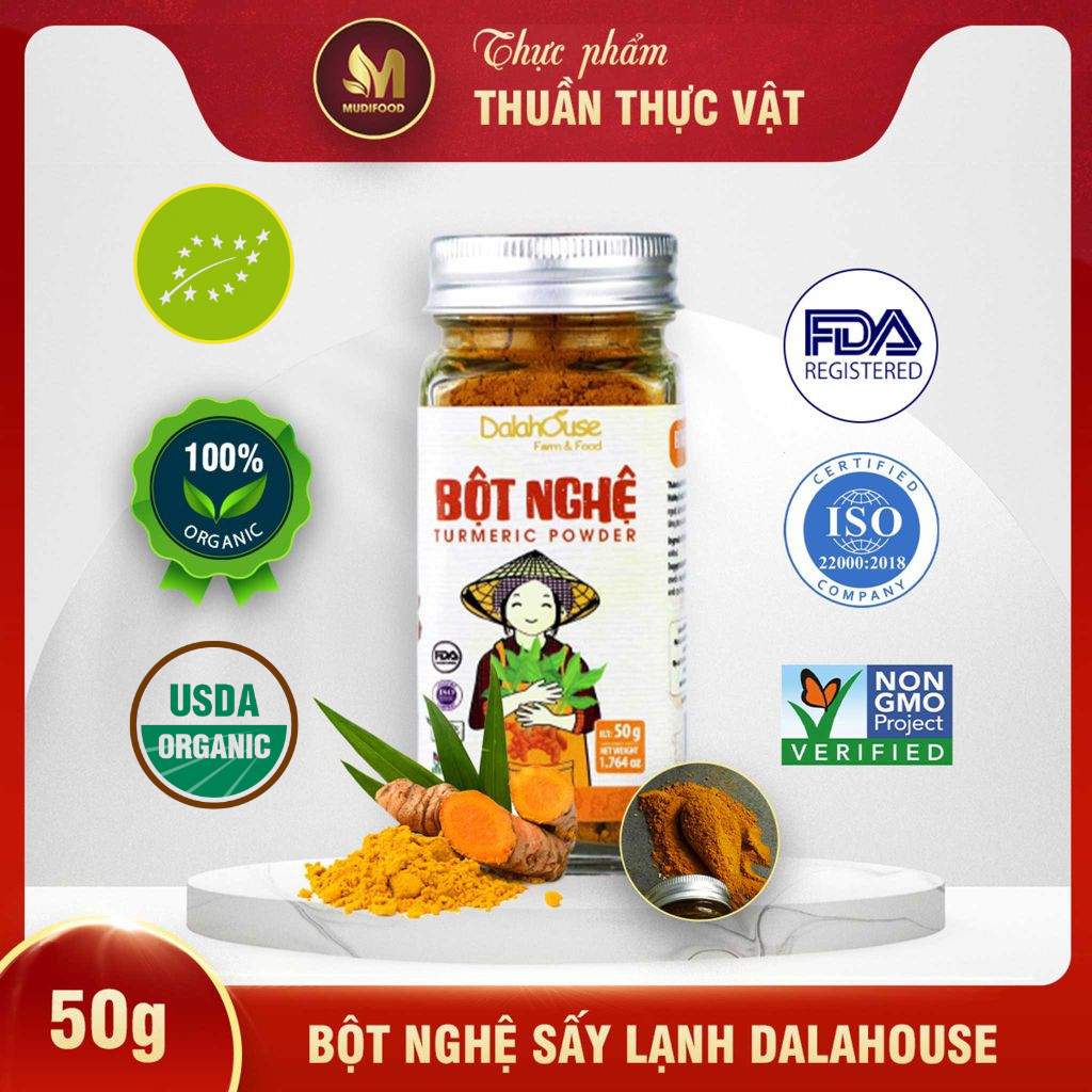 Bột Nghệ Sấy Lạnh Dalahouse 50 Gram, Bột Gia Vị Hữu Cơ Nguyên Chất Công Nghệ Tiêu Chuẩn Châu Âu - Hỗ Trợ Điều Trị Viêm Khớp, Phòng Ngừa Ung Thư, Tốt Cho Tim Mạch, Hỗ Trợ Phòng Ngừa Bệnh Alzheimer, Tốt Cho Gan, Đại Tràng, Hỗ Trợ Giảm Đau