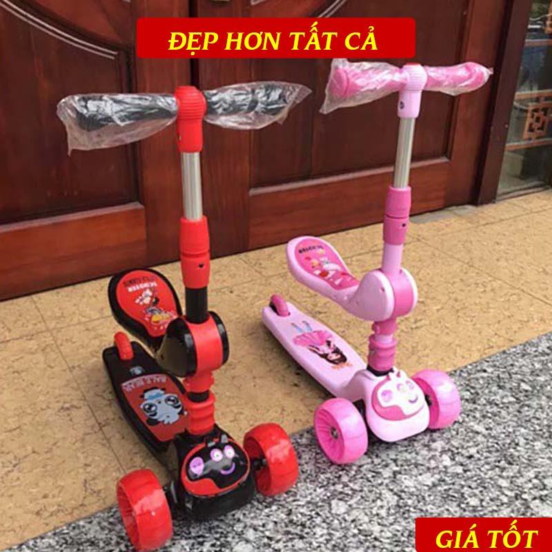 Xe Trượt Scooter Cho Trẻ Từ 3 Tuổi Trở Lên Kiêm Chòi Chân Có Nhạc, Có Đèn Led Phát Sáng, Chịu Lực Tốt, Siêu Đẹp