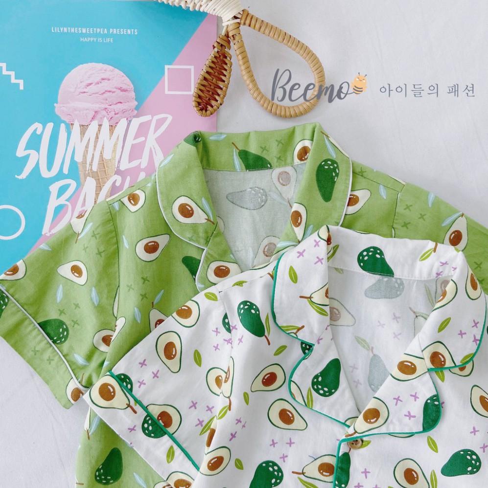 Set bộ Pijama cộc tay cho bé nam nữ Beemo - Chất liệu thô Hàn, họa tiết quả bơ xanh xinh xắn, thoáng mát B050