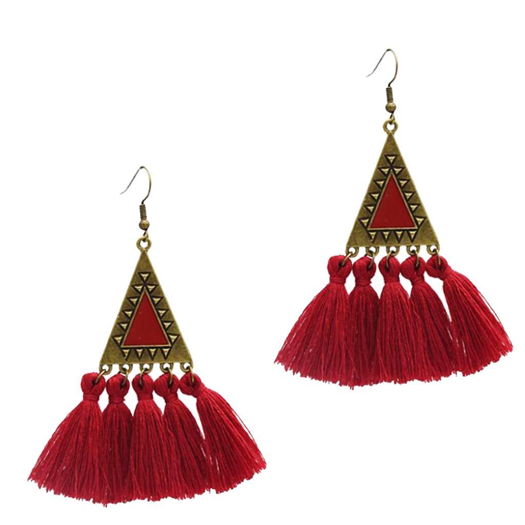 Vintage Fringe Tassel Earrings Bohemian Dangle Stud Women Jewelry Red