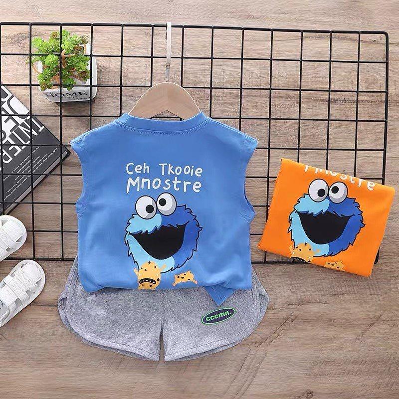 Quần Áo Bé Trai, Đồ Bé Trai Ba Lỗ Sát Nách Thể Thao Cotton In Hình Quái Vật Monster Cho Bé Từ 7-18kg