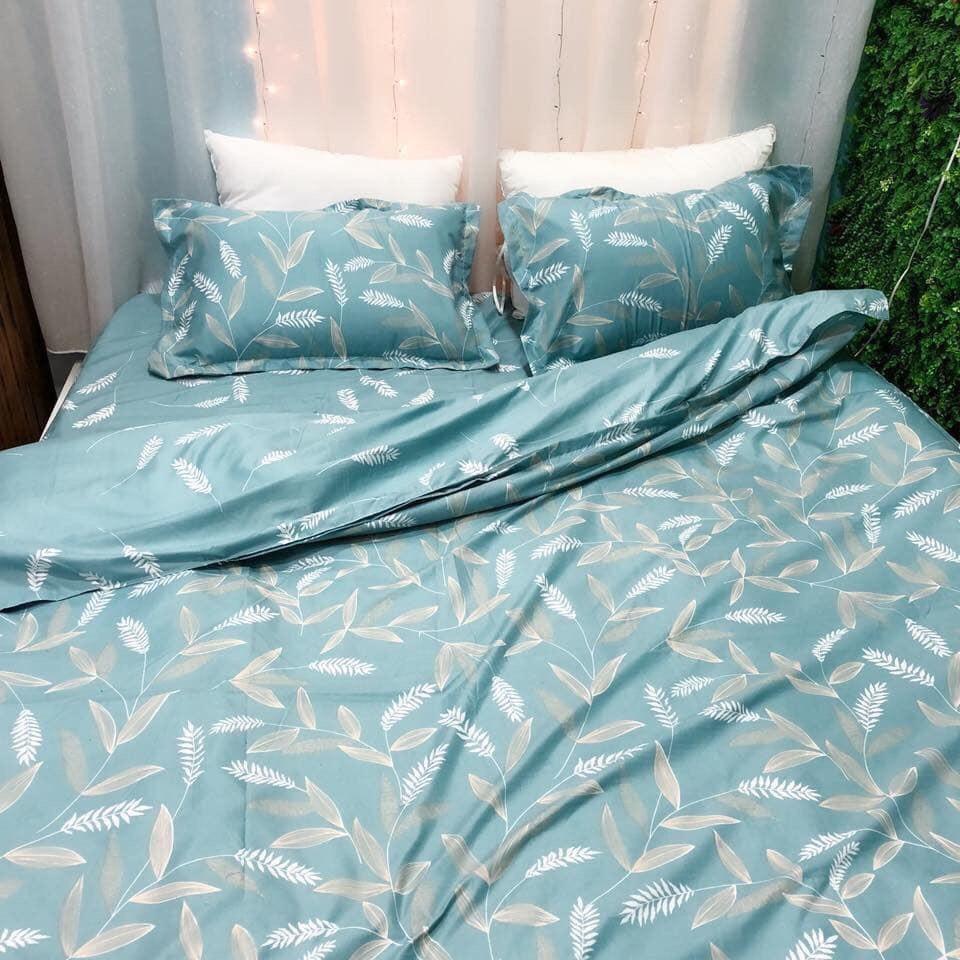 Bộ Chăn ga Cotton Poly - Lá Tre phong cách Han Quốc