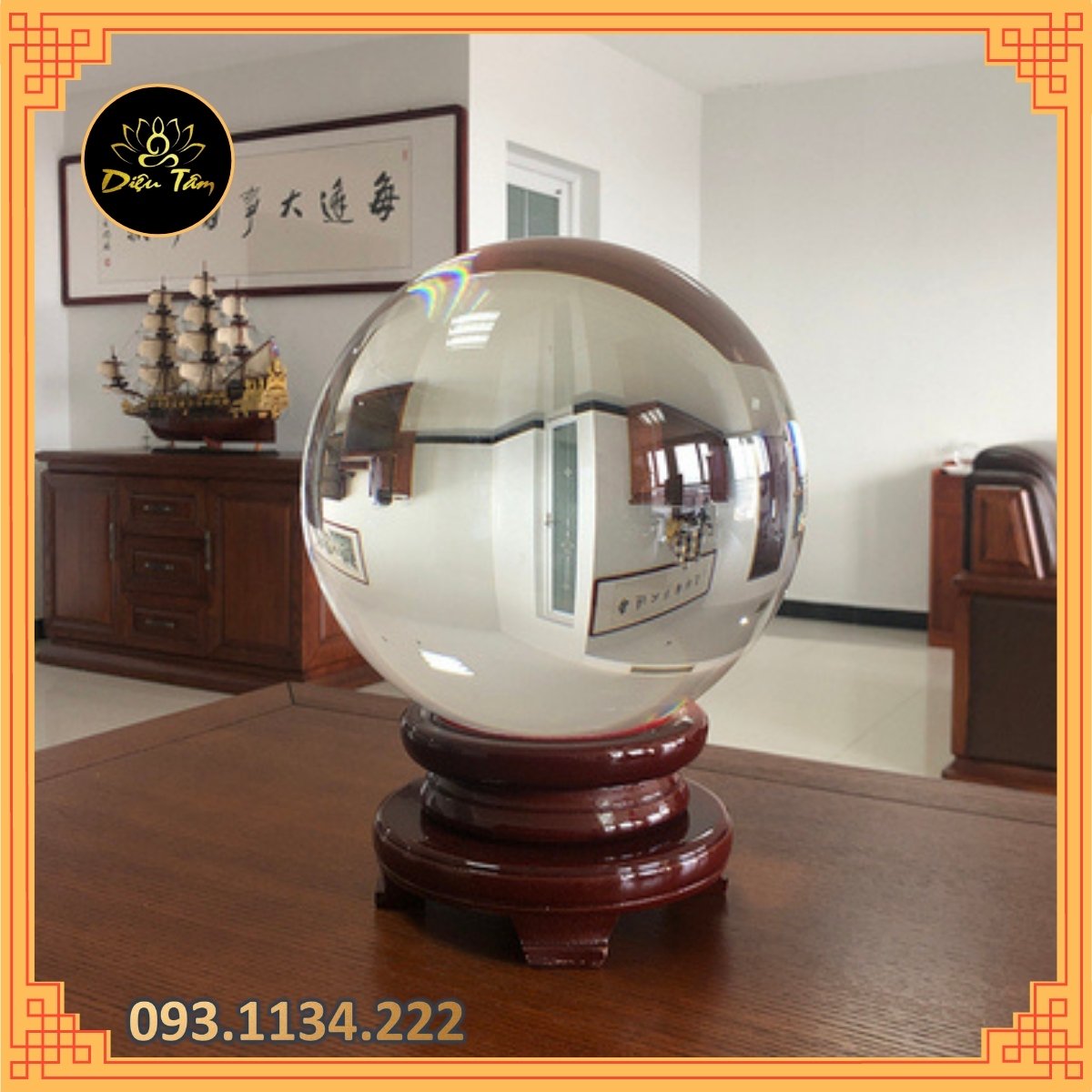 Quả cầu phong thủy pha lê màu trắng size to 15cm hợp mệnh Thủy, mệnh Kim đồ phong thủy trang trí