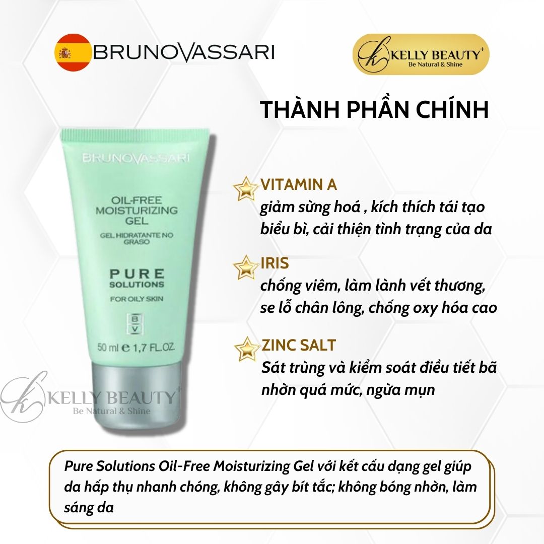 Gel Dưỡng Kiềm Dầu Ngừa Mụn Bruno Vassari Pure Solutions Oil-Free Moisturizing Gel | Kelly Beauty