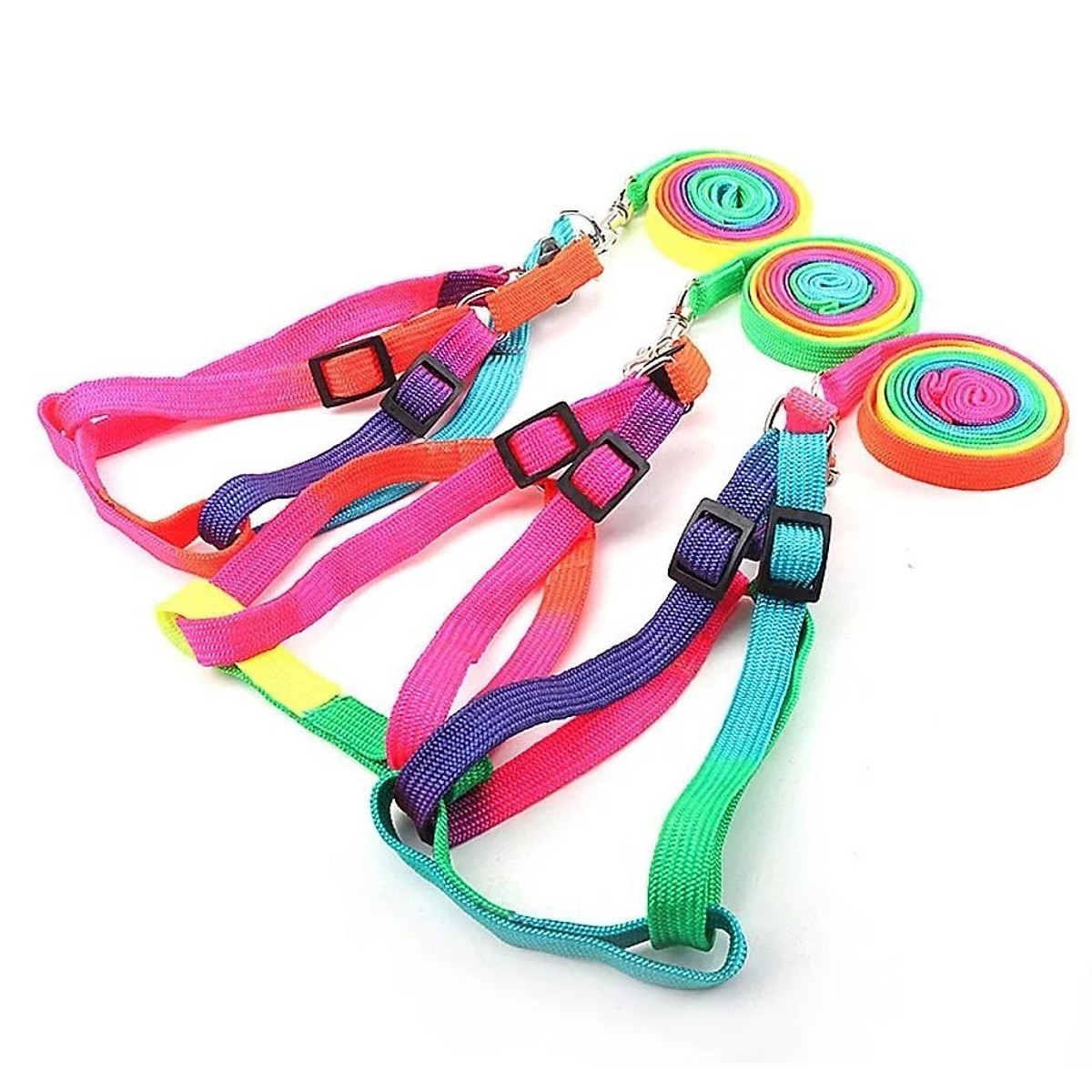 Dây Dắt Kèm Yếm Màu 7 Sắc Cầu Vòng Cho Chó Mèo Dưới 5kg Bản 1cm