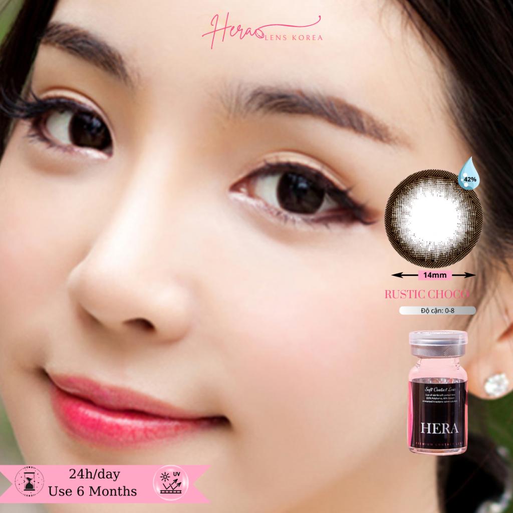 Kính Áp Tròng Hera Nâu Choco Đen 0 - 8 Độ RUSTIC CHOCO Nhập Khẩu Hàn Quốc Lens Cận 6 Tháng