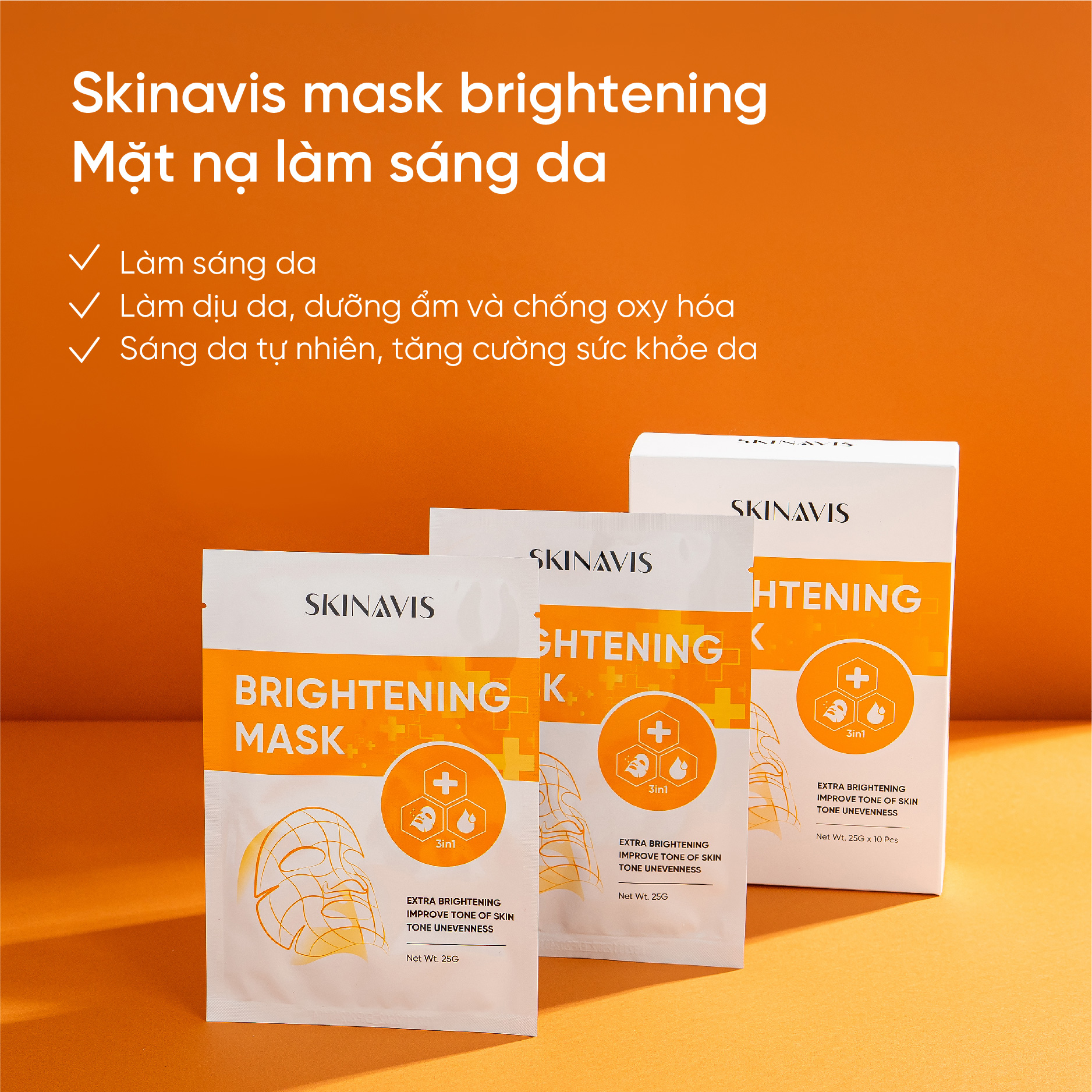 Mặt nạ cấp ẩm trắng da mờ thâm Skinavis Brightening Mask - 10 miếng